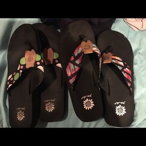 Two pair of Yellow Box flip flops!